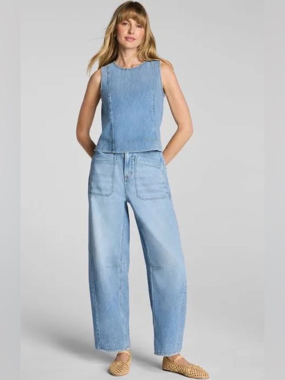 Spanx Aunthentic 360 Light Blue Barrel Leg Jeans Sz. L